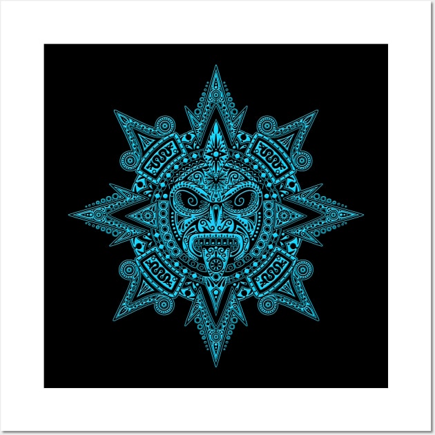 Ancient Blue and Black Mayan Sun Mask Wall Art by jeffbartels